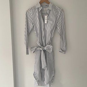 NWT J. Crew Classic-fit cotton poplin shirtdress in white/black stripe, Sz 0